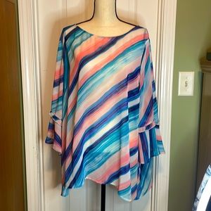 Lane Bryant blouse. Size 26. Sheer with bell sleeves. Keyhole back with button.